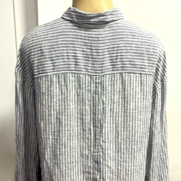 NORDSTROM Signature Linen Striped Blouson Long Blouse Sz S Gray White - Picture 8 of 10